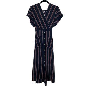 Deep blue w/white &orange vertical stripes pockets